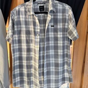 RVCA Gray and White Plaid Short Sleeve Button-Down Shirt